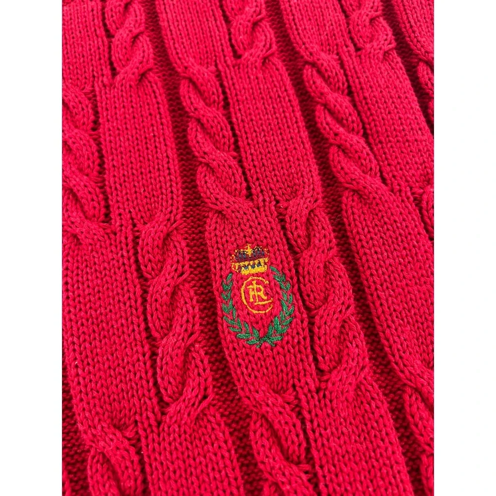 Vintage Chaps Ralph Lauren Mens Cable Knit Cotton Crewneck Sweater Crest Logo L